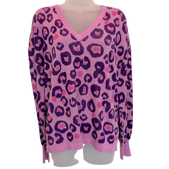 Lilly Pulitzer Sweaters - Lilly Pulitzer Jasmina Leopard Print Purple and Pink V-Neck Sweater